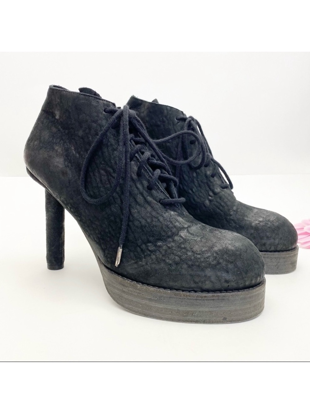 Goran Horal Leather Lace Up Platform Lagenlook Stiletto Ankle Booties Oxfords